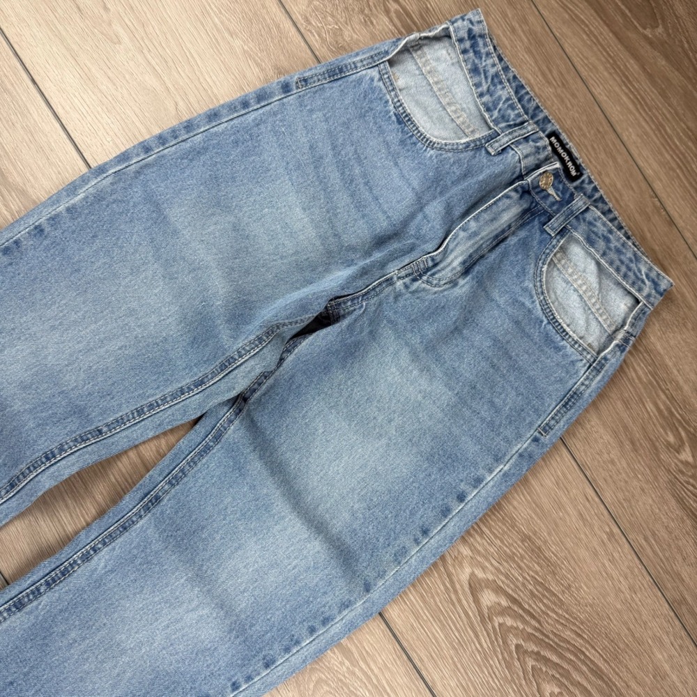 MOMOKROM Women Jeans Straight Leg Cut Out Pocket Blue Size 6